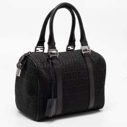 Fendi Black Zucchino Fabric and Leather Small Forever Bauletto Boston Bag