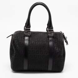 Fendi Black Zucchino Fabric and Leather Small Forever Bauletto Boston Bag