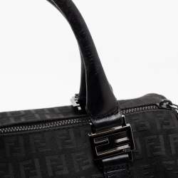 Fendi Black Zucchino Fabric and Leather Small Forever Bauletto Boston Bag