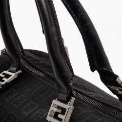 Fendi Black Zucchino Fabric and Leather Small Forever Bauletto Boston Bag