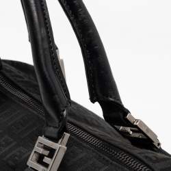 Fendi Black Zucchino Fabric and Leather Small Forever Bauletto Boston Bag