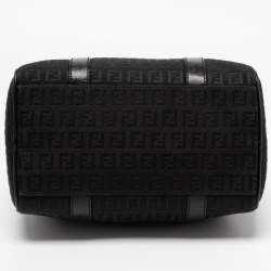 Fendi Black Zucchino Fabric and Leather Small Forever Bauletto Boston Bag