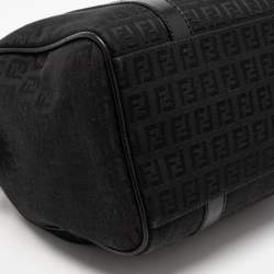 Fendi Black Zucchino Fabric and Leather Small Forever Bauletto Boston Bag