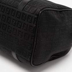 Fendi Black Zucchino Fabric and Leather Small Forever Bauletto Boston Bag