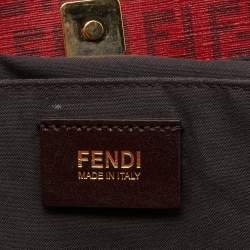Pre Owned Fendi Red Zucchino Coated Canvas and Leather Shopper Tote