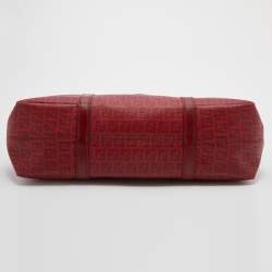 Pre Owned Fendi Red Zucchino Coated Canvas and Leather Shopper Tote