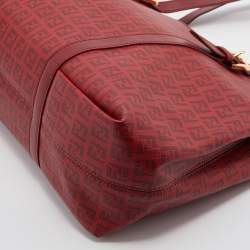 Pre Owned Fendi Red Zucchino Coated Canvas and Leather Shopper Tote