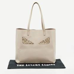 Pre Owned Fendi Light Beige Leather and Python Detail Monster Roll Tote