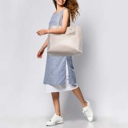 Pre Owned Fendi Light Beige Leather and Python Detail Monster Roll Tote