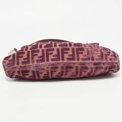 Pre Owned Fendi Purple/Beige Zucca Striped Velvet and Canvas Chef Shoulder Bag