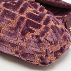 Pre Owned Fendi Purple/Beige Zucca Striped Velvet and Canvas Chef Shoulder Bag