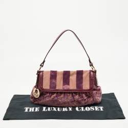 Pre Owned Fendi Purple/Beige Zucca Striped Velvet and Canvas Chef Shoulder Bag
