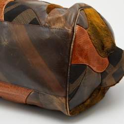 Pre Owned Fendi Brown Zucca Canvas and Leather Patchwork Shoulder Bag