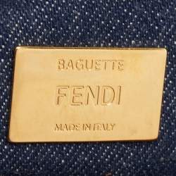 Fendi Blue/Red Denim Large Baguette Shoulder Bag