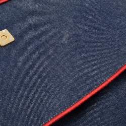 Fendi Blue/Red Denim Large Baguette Shoulder Bag