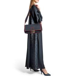 Fendi Blue/Red Denim Large Baguette Shoulder Bag