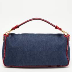 Fendi Blue/Red Denim Large Baguette Shoulder Bag
