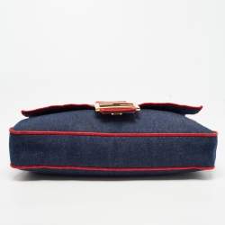 Fendi Blue/Red Denim Large Baguette Shoulder Bag