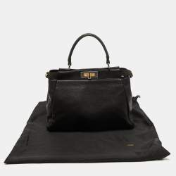 Pre Owned Fendi Black Leather Medium Peekaboo Top Handle Bag