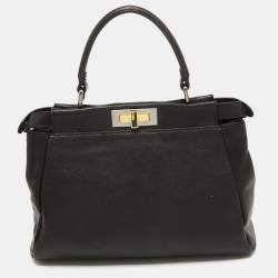 Pre Owned Fendi Black Leather Medium Peekaboo Top Handle Bag