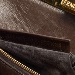 Pre Owned Fendi Brown Ostrich Leather Mini Peekaboo Top Handle Bag