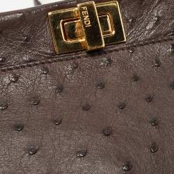 Pre Owned Fendi Brown Ostrich Leather Mini Peekaboo Top Handle Bag