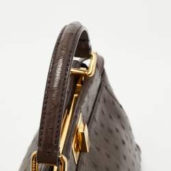 Pre Owned Fendi Brown Ostrich Leather Mini Peekaboo Top Handle Bag