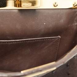 Pre Owned Fendi Brown Ostrich Leather Mini Peekaboo Top Handle Bag
