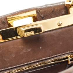 Pre Owned Fendi Brown Ostrich Leather Mini Peekaboo Top Handle Bag