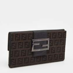 Pre Owned Fendi Black/Brown Zucchino Canvas and Leather Forever Continental Wallet