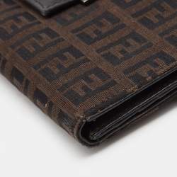 Pre Owned Fendi Black/Brown Zucchino Canvas and Leather Forever Continental Wallet