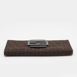 Pre Owned Fendi Black/Brown Zucchino Canvas and Leather Forever Continental Wallet