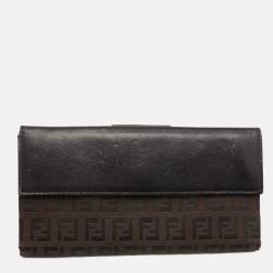 Pre Owned Fendi Black/Brown Zucchino Canvas and Leather Forever Continental Wallet