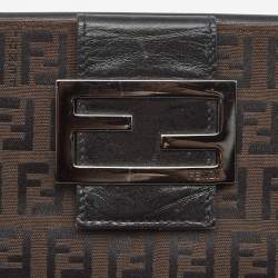 Pre Owned Fendi Black/Brown Zucchino Canvas and Leather Forever Continental Wallet