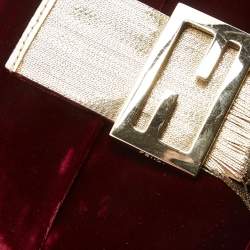 Pre Owned Fendi Red Velvet Medium Baguette Shoulder Bag