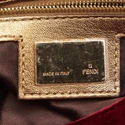 Pre Owned Fendi Red Velvet Medium Baguette Shoulder Bag