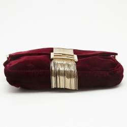 Pre Owned Fendi Red Velvet Medium Baguette Shoulder Bag