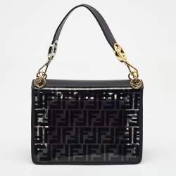 Pre Owned Fendi Black/Clear FF PVC and Leather Kan I F Shoulder Bag