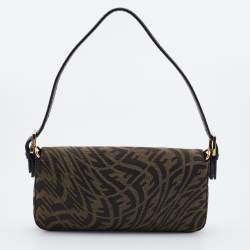 Pre Owned Fendi x Sarah Coleman Brown/Black FF Vertigo Canvas and Watersnake Leather Small Baguette 