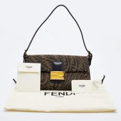 Pre Owned Fendi x Sarah Coleman Brown/Black FF Vertigo Canvas and Watersnake Leather Small Baguette 