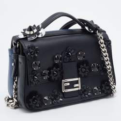 مملوكة مسبقًا Fendi Blue/Black Leather Micro Flowerland Double Baguette Bag