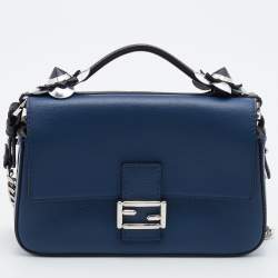 مملوكة مسبقًا Fendi Blue/Black Leather Micro Flowerland Double Baguette Bag