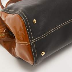 Pre Owned Fendi Black/Brown Patent and Leather Small Chameleon Satchel