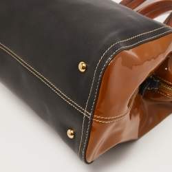 Pre Owned Fendi Black/Brown Patent and Leather Small Chameleon Satchel