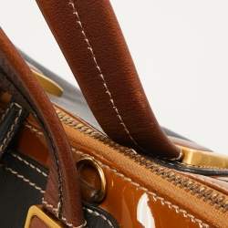 Pre Owned Fendi Black/Brown Patent and Leather Small Chameleon Satchel