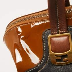 Pre Owned Fendi Black/Brown Patent and Leather Small Chameleon Satchel