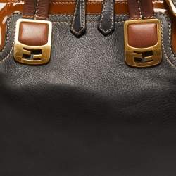 Pre Owned Fendi Black/Brown Patent and Leather Small Chameleon Satchel