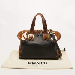 Pre Owned Fendi Black/Brown Patent and Leather Small Chameleon Satchel