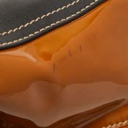 Pre Owned Fendi Black/Brown Patent and Leather Small Chameleon Satchel