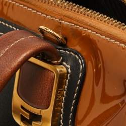 Pre Owned Fendi Black/Brown Patent and Leather Small Chameleon Satchel